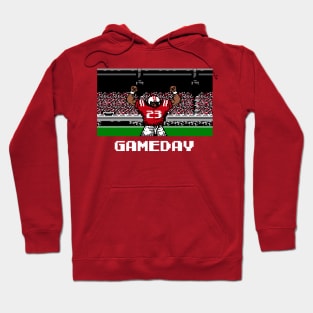 Red and White Football Gameday Retro 8 Bit Linebacker W Hoodie